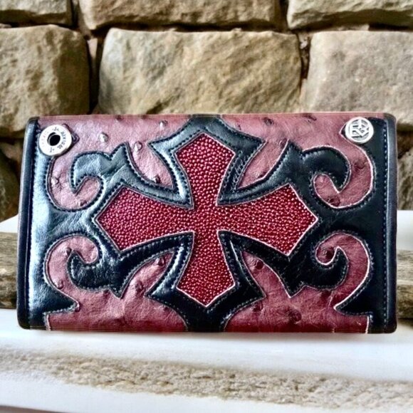 Travis Walker Vintage 90's Exotic Leathers Wallet Cross Design - Picture 1 of 16